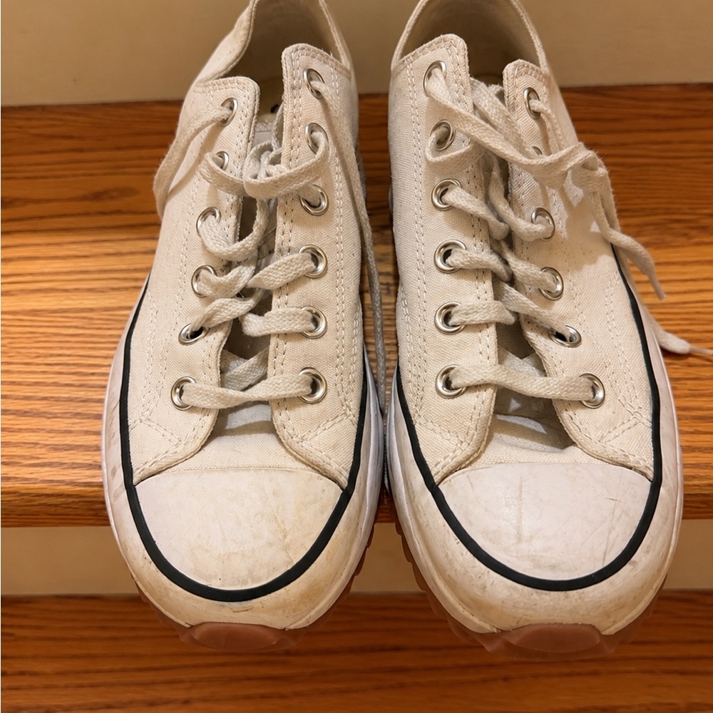 Converse Low-Top Canvas Sneakers in Cream with Black Trim